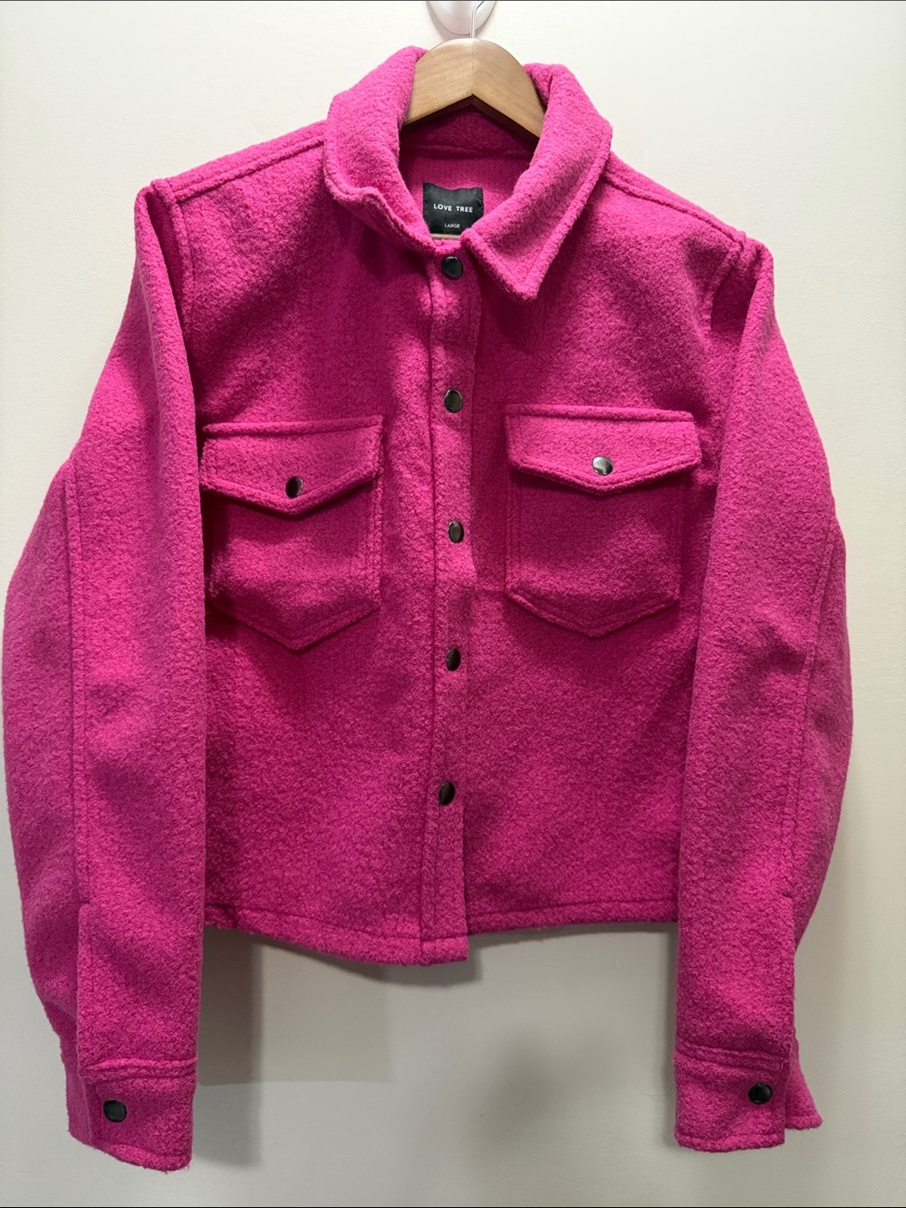 Brand New Love Tree Hot Pink Fleece Utility Shacket Size L/ 22x23